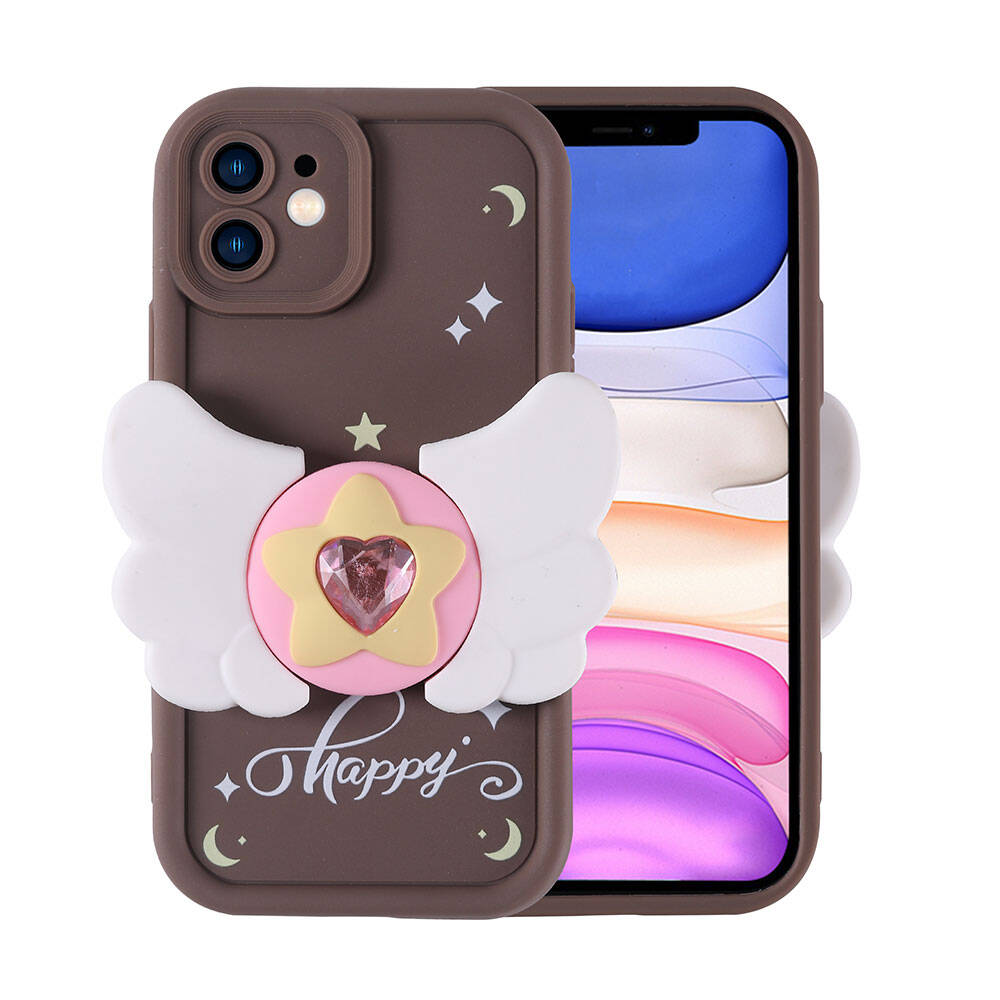Apple iPhone 11 Kılıf Kamera Korumalı Figür Tasarımlı Zore Kapya Kapak Pembe Koyu