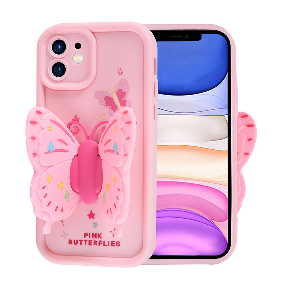 Apple iPhone 11 Kılıf Kamera Korumalı Figür Tasarımlı Zore Kapya Kapak Pembe Koyu