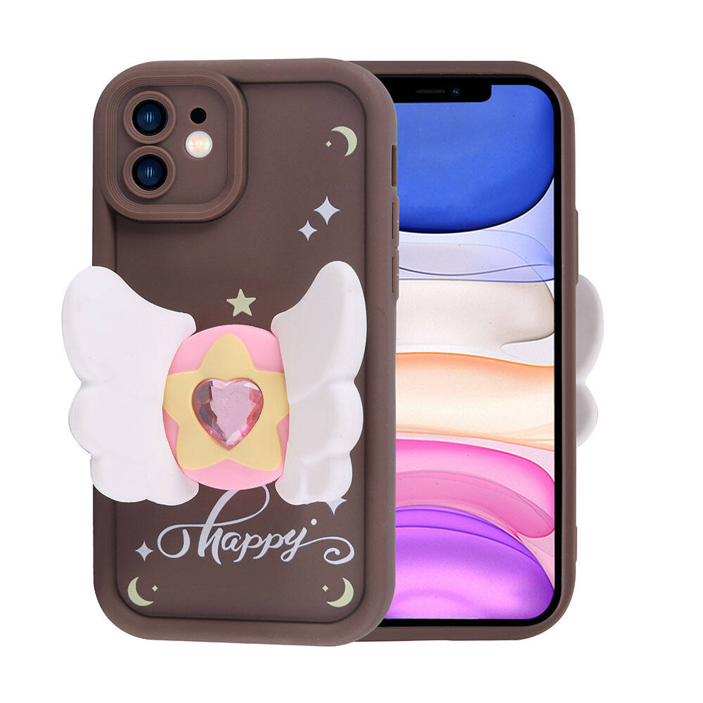 Apple iPhone 11 Kılıf Kamera Korumalı Figür Tasarımlı Zore Kapya Kapak Pembe Açık