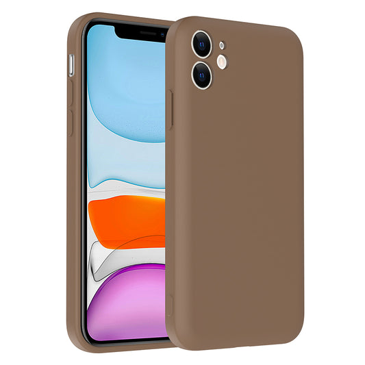 Apple iPhone 11 Kılıf Kamera Korumalı Kartlık Hazneli Zore Vitra Kapak Kahverengi