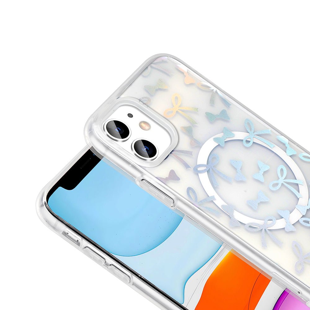 Apple iPhone 11 Kılıf M-Safe Şarj Özellikli Şeffaf Zore Folk Sert Kapak Kalp