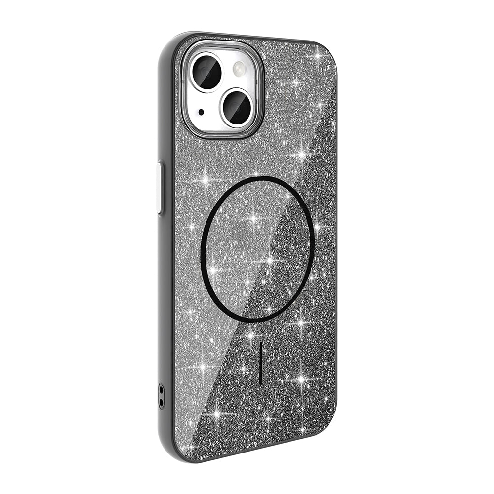 Apple iPhone 11 Kılıf M-safe Şarj Özellikli Parlayan Simli Zore Okso Kapak Siyah