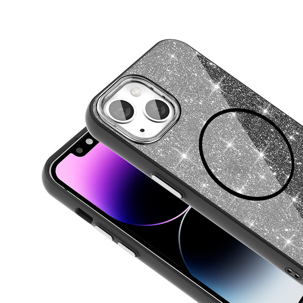 Apple iPhone 11 Kılıf M-safe Şarj Özellikli Parlayan Simli Zore Okso Kapak Pembe