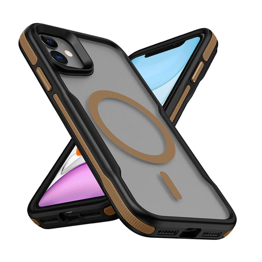 Apple iPhone 11 Kılıf M-safe Şarj Özellikli Renkli Kenar Airbag Şeritli Zore Lamer Kapak Titanyum-Gold