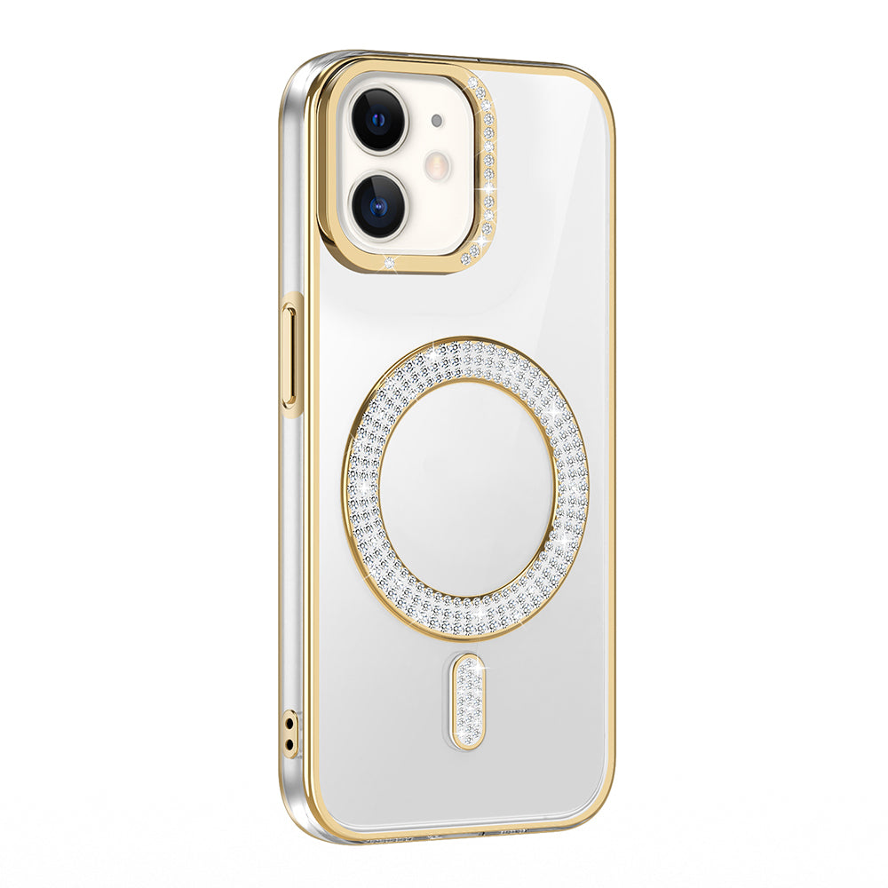 Apple iPhone 11 Kılıf Pırlanta Taş Tasarımlı M-safe Şarj Özellikli Zore Karetta Silikon Kapak Rose Gold