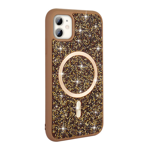 Apple iPhone 11 Kılıf Pırlanta Tasarımlı M-safe Şarj Özellikli Zore Mozaik Silikon Kapak Desert Titanyum