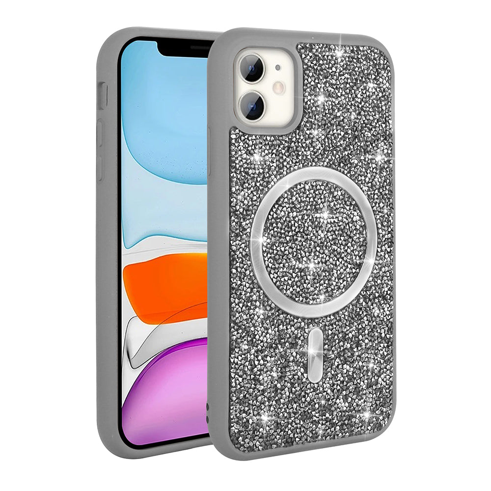 Apple iPhone 11 Kılıf Pırlanta Tasarımlı M-safe Şarj Özellikli Zore Mozaik Silikon Kapak Siyah