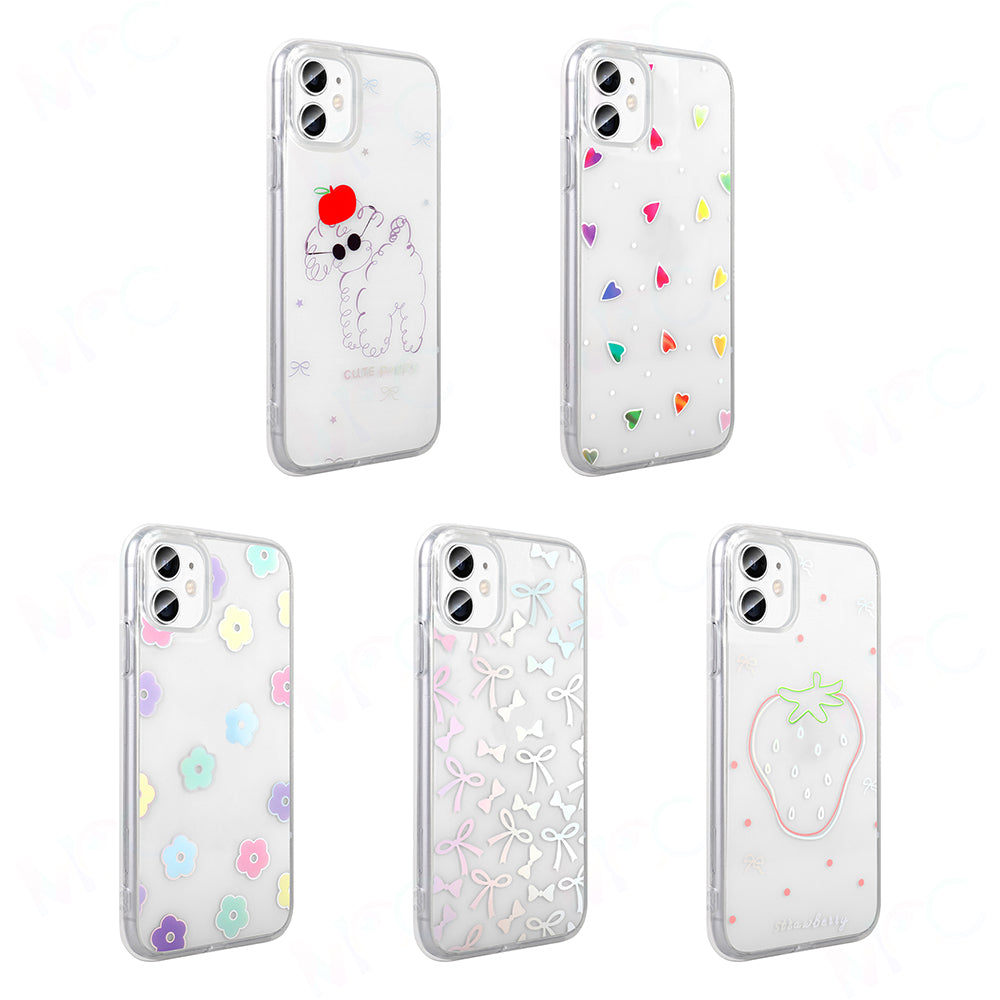 Apple iPhone 11 Kılıf Şeffaf Figürlü Zore Folk Sert Kapak Çilek