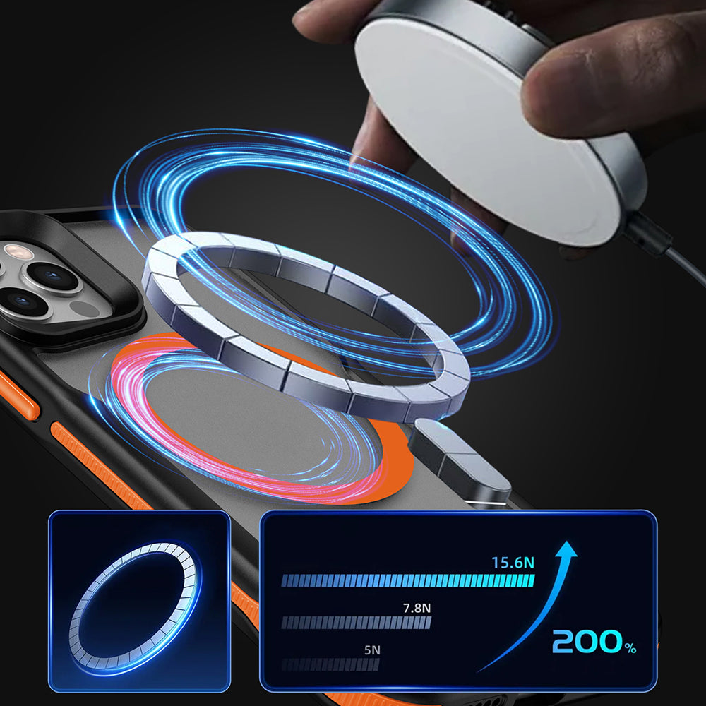 Apple iPhone 12 Kılıf M-safe Şarj Özellikli Renkli Kenar Airbag Şeritli Zore Lamer Kapak Turuncu