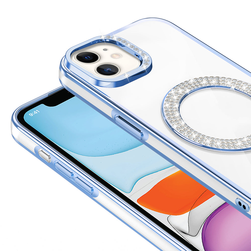 Apple iPhone 12 Kılıf Pırlanta Taş Tasarımlı M-safe Şarj Özellikli Zore Karetta Silikon Kapak Siyah