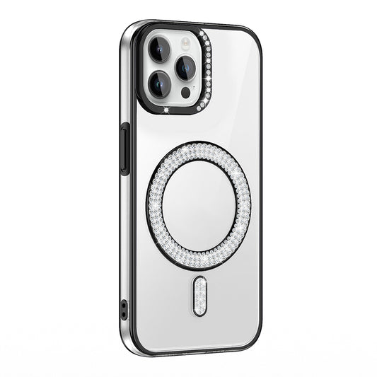 Apple iPhone 12 Pro Kılıf Pırlanta Taş Tasarımlı M-safe Şarj Özellikli Zore Karetta Silikon Kapak Siyah