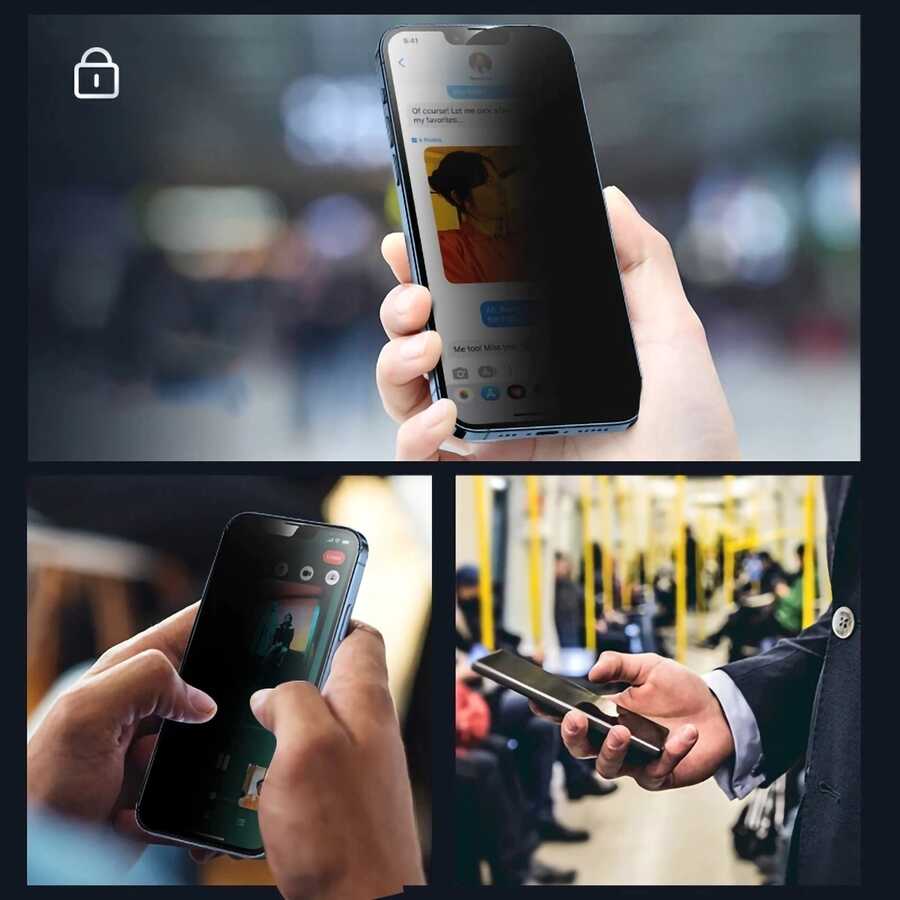 Apple iPhone 13 Hayalet Ekran Koruyucu Davin Privacy Seramik Ekran Filmi Siyah