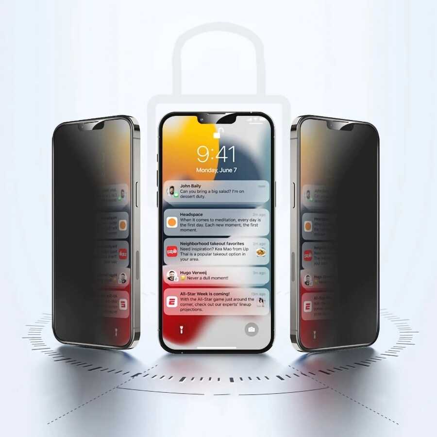 Apple iPhone 13 Hayalet Ekran Koruyucu Davin Privacy Seramik Ekran Filmi Siyah