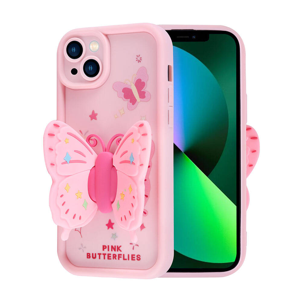 Apple iPhone 13 Kılıf Kamera Korumalı Figür Tasarımlı Zore Kapya Kapak Pembe Açık
