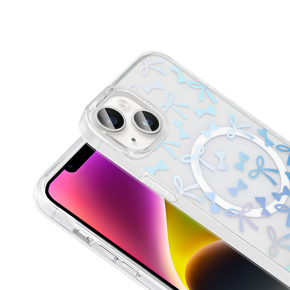 Apple iPhone 13 Kılıf M-Safe Şarj Özellikli Şeffaf Zore Folk Sert Kapak Papatya