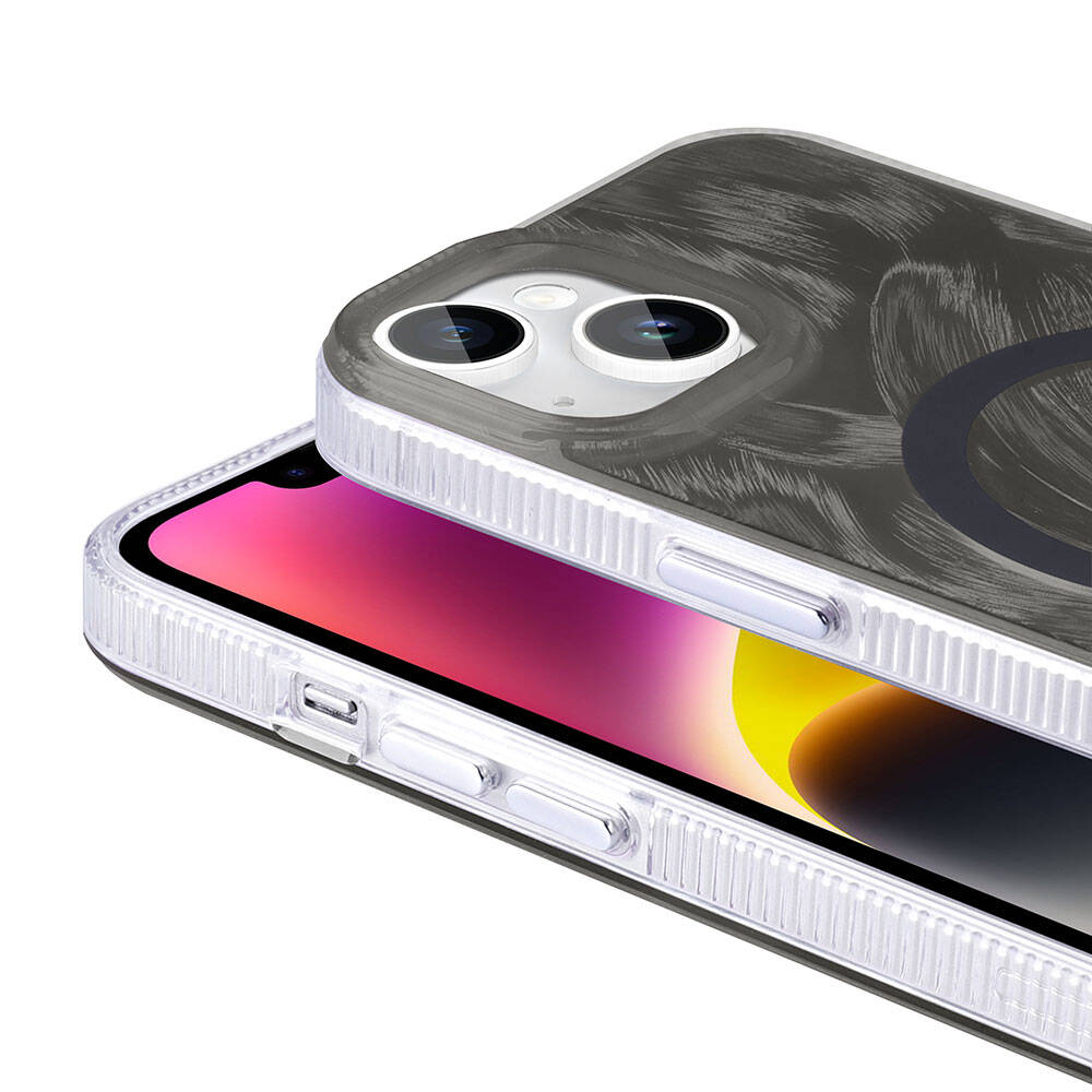 Apple iPhone 13 Kılıf M-safe Şarj Özellikli Fırça Boya Desenli Zore Palet Kapak Mor