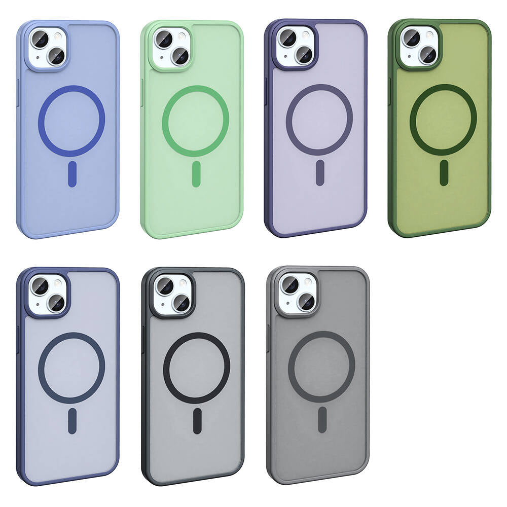 Apple iPhone 13 Kılıf M-safe Şarj Özellikli Mat Arka Yüzey Zore Sio Kapak Koyu Yeşil