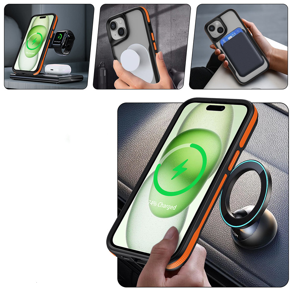 Apple iPhone 13 Kılıf M-safe Şarj Özellikli Renkli Kenar Airbag Şeritli Zore Lamer Kapak Gri