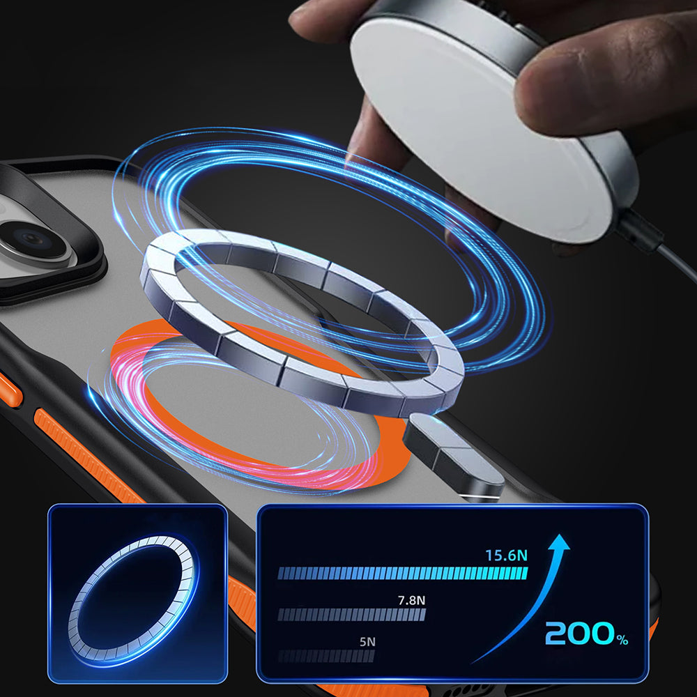 Apple iPhone 13 Kılıf M-safe Şarj Özellikli Renkli Kenar Airbag Şeritli Zore Lamer Kapak Turuncu