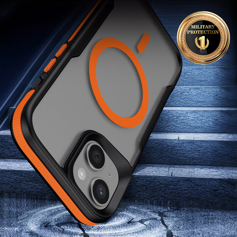 Apple iPhone 13 Kılıf M-safe Şarj Özellikli Renkli Kenar Airbag Şeritli Zore Lamer Kapak Titanyum-Gold