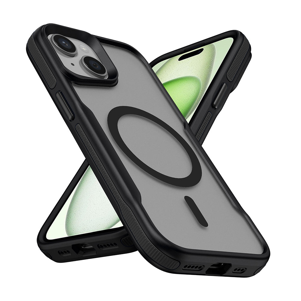 Apple iPhone 13 Kılıf M-safe Şarj Özellikli Renkli Kenar Airbag Şeritli Zore Lamer Kapak Siyah