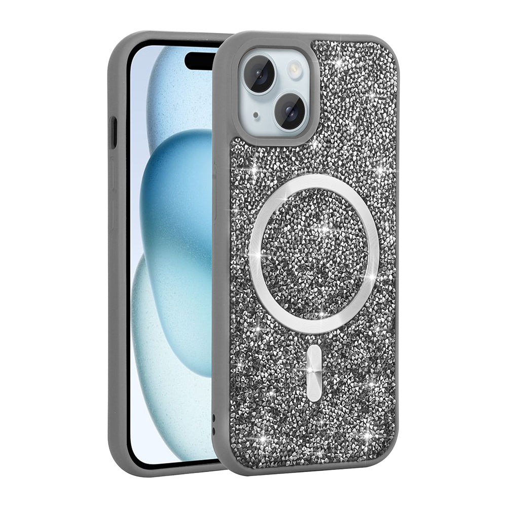 Apple iPhone 13 Kılıf Pırlanta Tasarımlı M-safe Şarj Özellikli Zore Mozaik Silikon Kapak Siyah