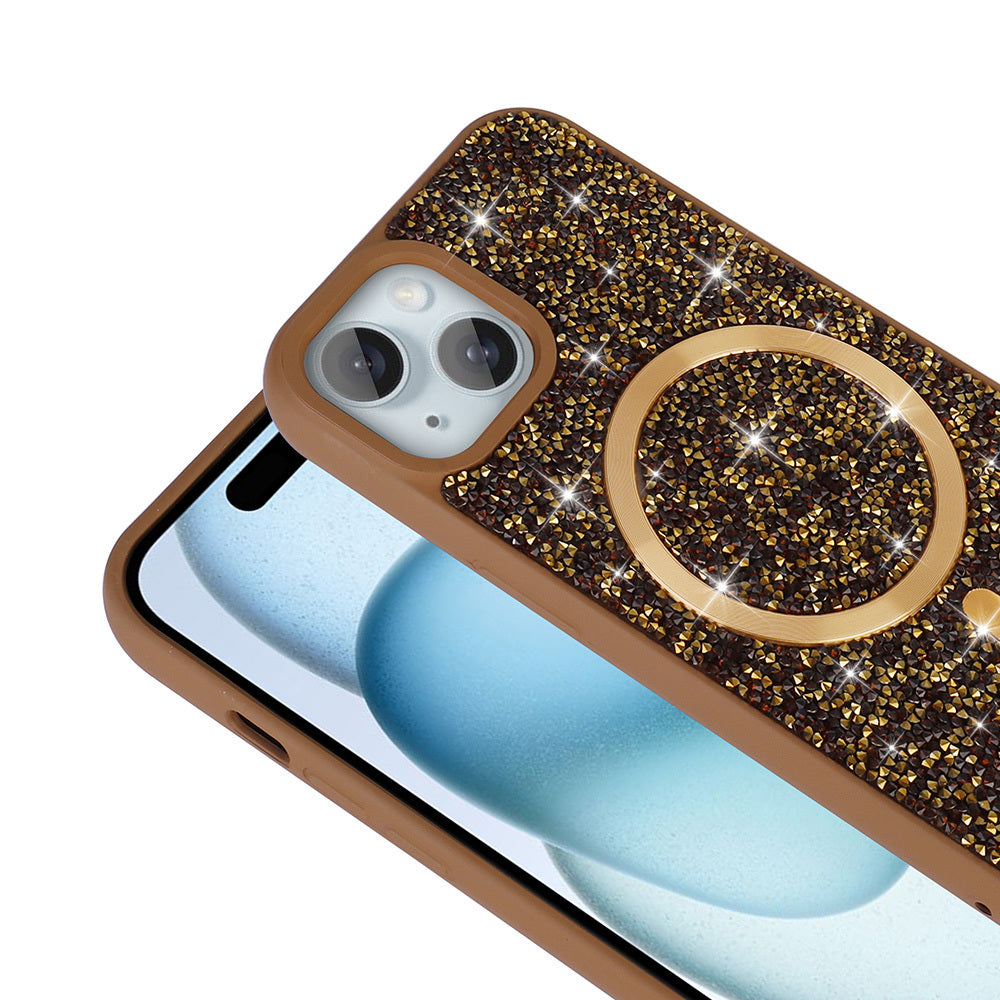 Apple iPhone 13 Kılıf Pırlanta Tasarımlı M-safe Şarj Özellikli Zore Mozaik Silikon Kapak Siyah