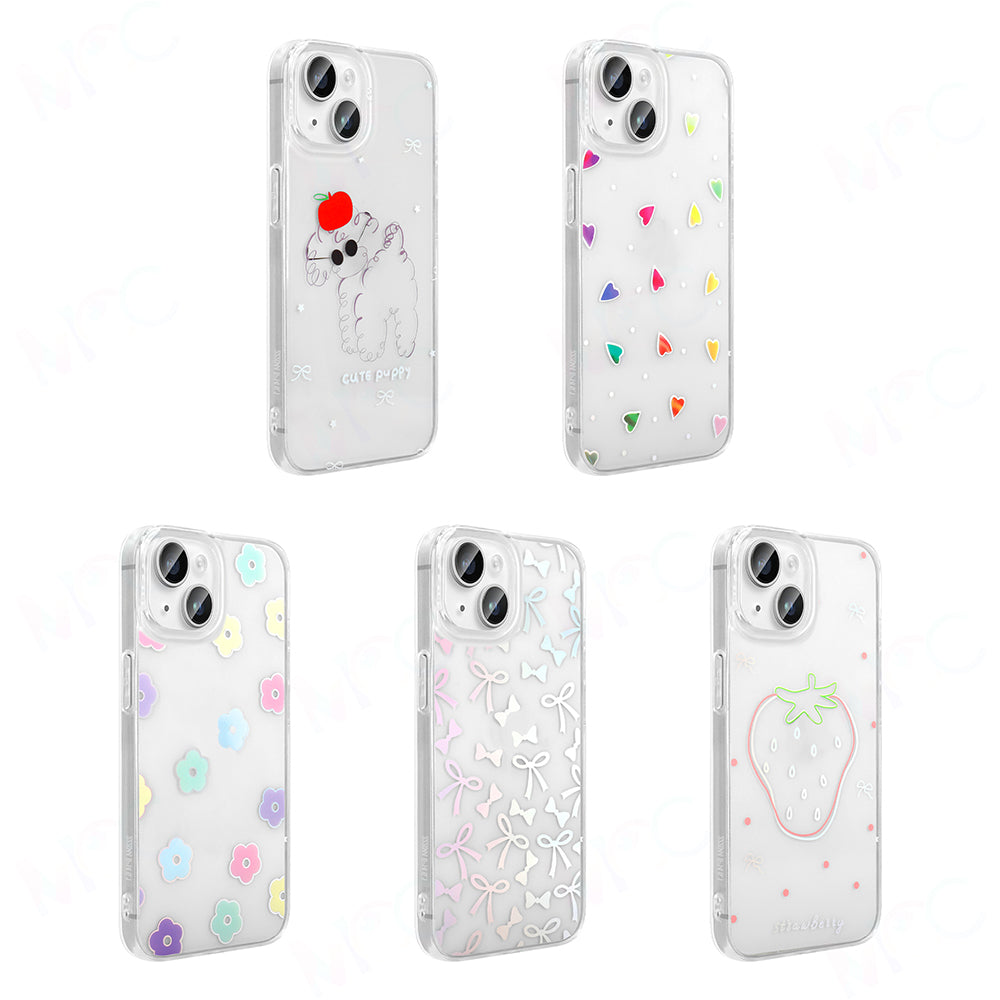 Apple iPhone 13 Kılıf Şeffaf Figürlü Zore Folk Sert Kapak Çilek