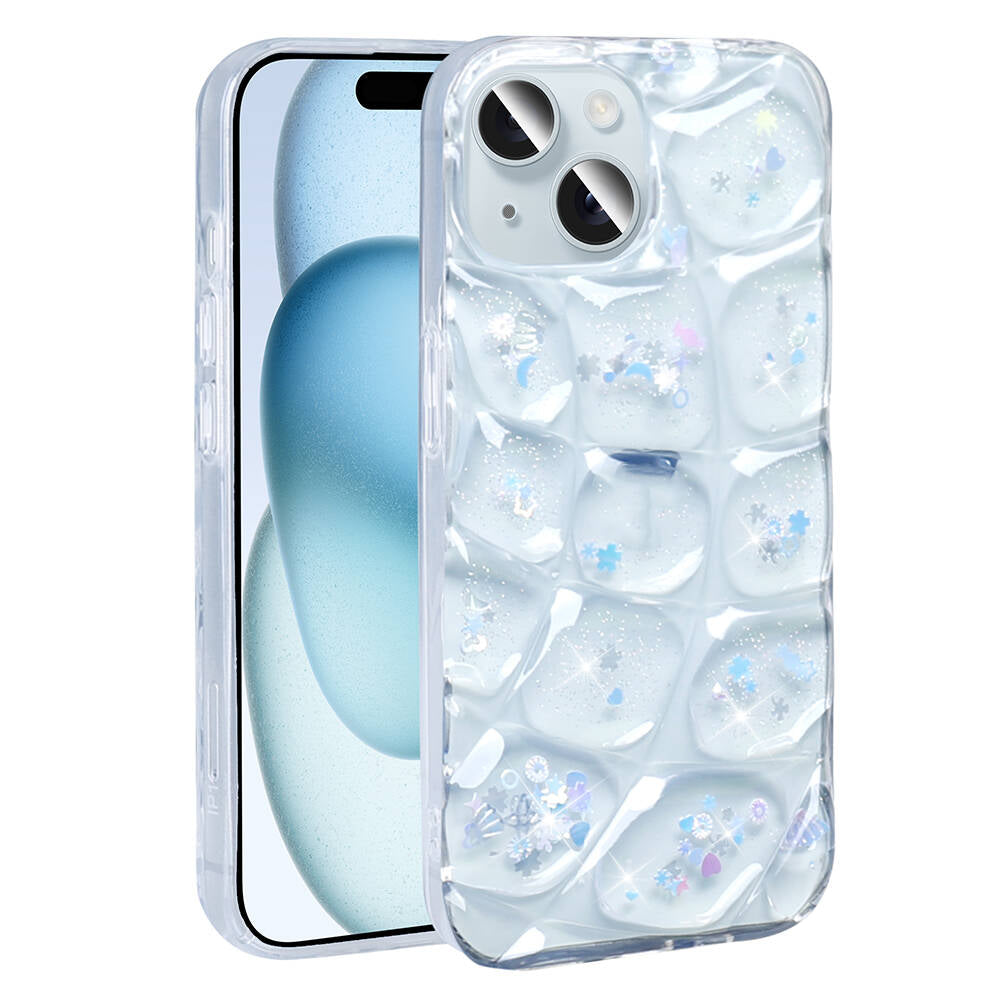 Apple iPhone 13 Kılıf Simli 3D Desenli Zore Hacar Kapak Pembe-Mavi