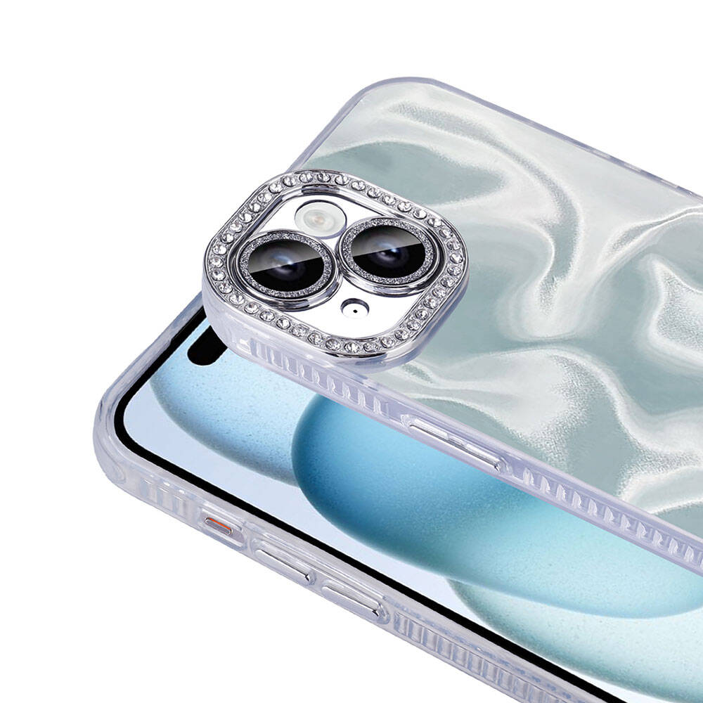 Apple iPhone 14 Kılıf Airbagli Parlak Taş Detay Tasarımlı Zore Esila Kapak Beyaz