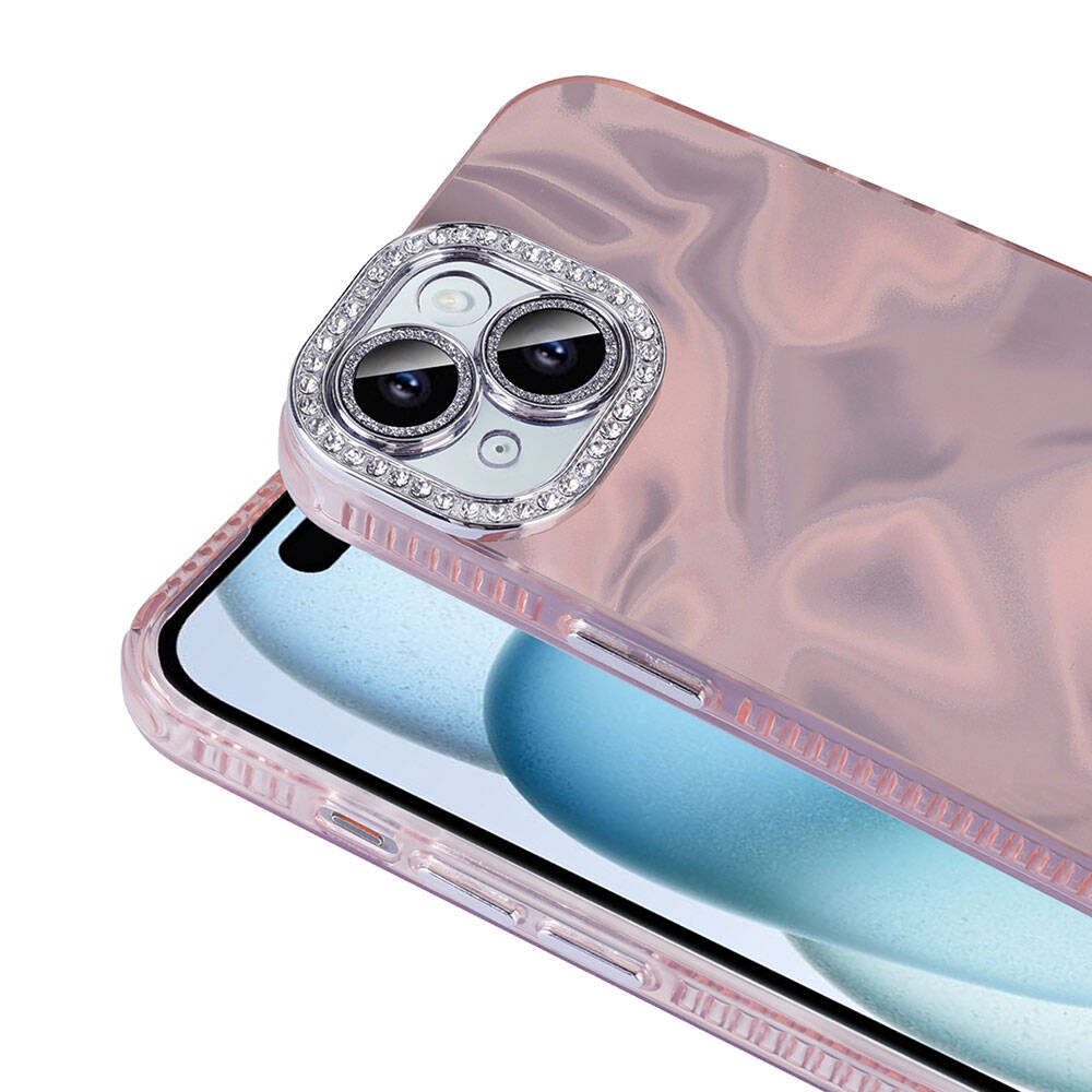 Apple iPhone 14 Kılıf Airbagli Parlak Taş Detay Tasarımlı Zore Esila Kapak Beyaz