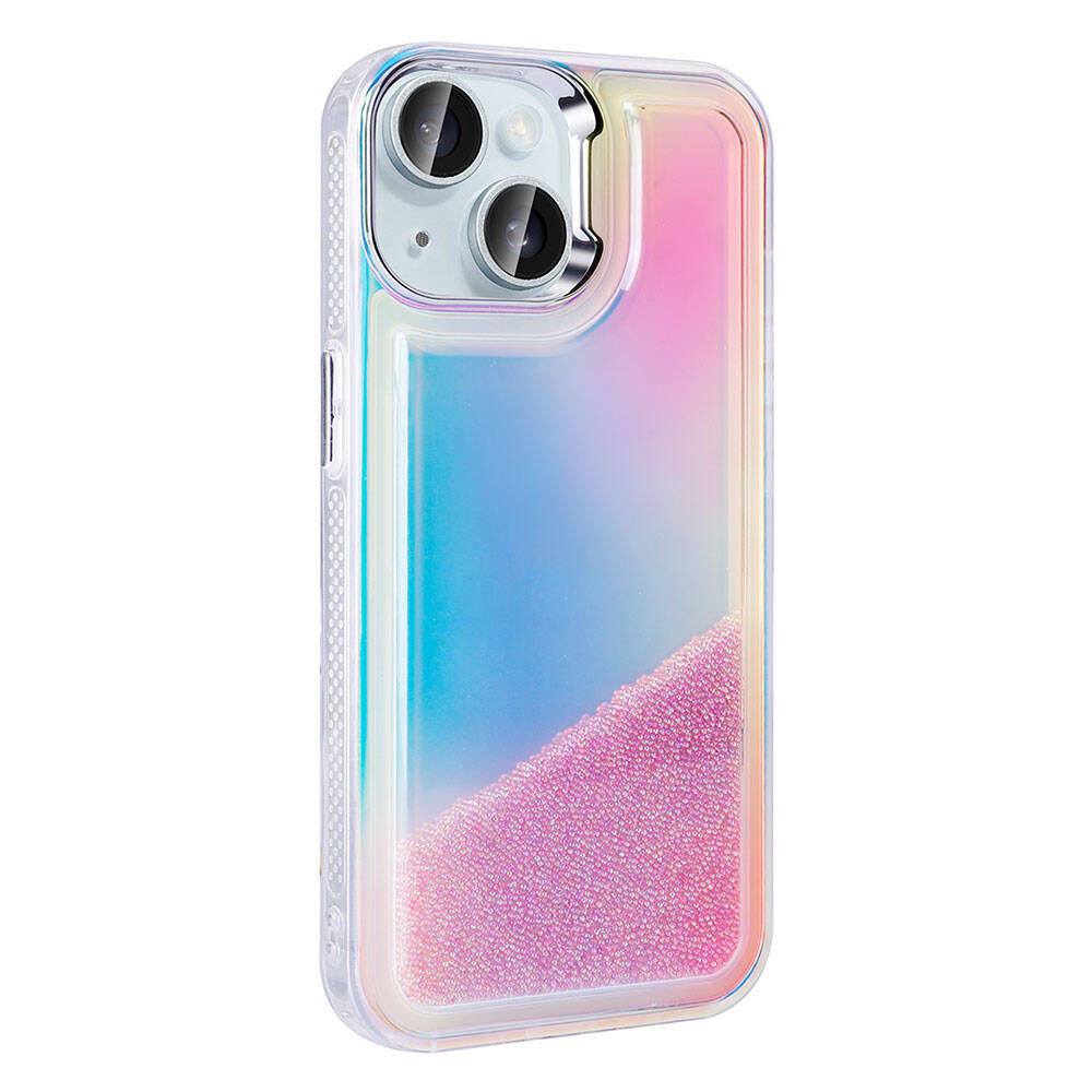 Apple iPhone 14 Kılıf Airbagli Renkli Arka Yüzey Boncuk Tasarımlı Zore Kumul Kapak Mor