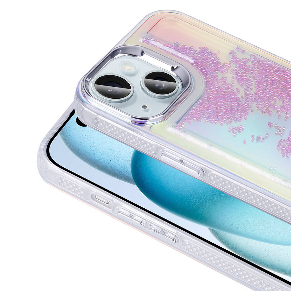 Apple iPhone 14 Kılıf Airbagli Renkli Arka Yüzey Boncuk Tasarımlı Zore Kumul Kapak Mor