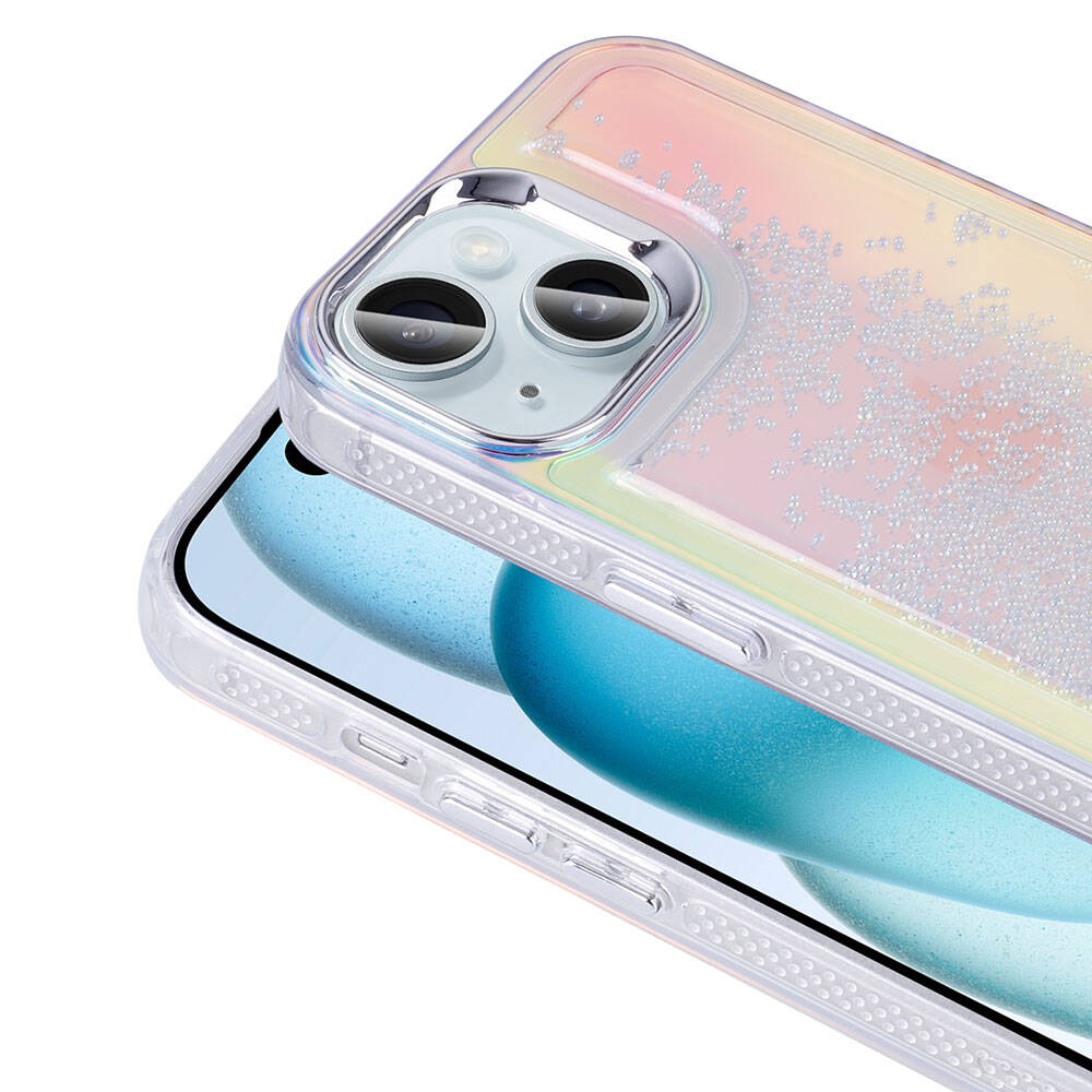 Apple iPhone 14 Kılıf Airbagli Renkli Arka Yüzey Boncuk Tasarımlı Zore Kumul Kapak Mor