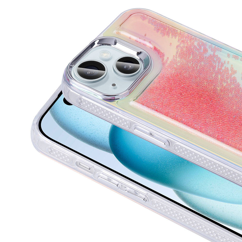 Apple iPhone 14 Kılıf Airbagli Renkli Arka Yüzey Boncuk Tasarımlı Zore Kumul Kapak Pembe