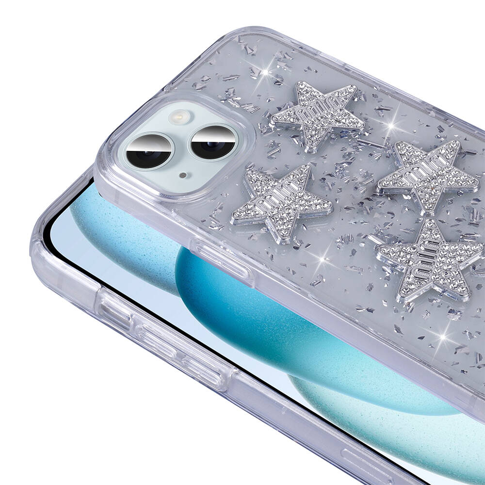 Apple iPhone 14 Kılıf Airbagli Simli Arka Yüzey Zore Işıltı Silikon Kapak Pembe