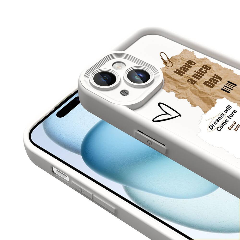 Apple iPhone 14 Kılıf Kamera Korumalı Baskılı Arka Yüzey Zore Klas Kapak Beyaz