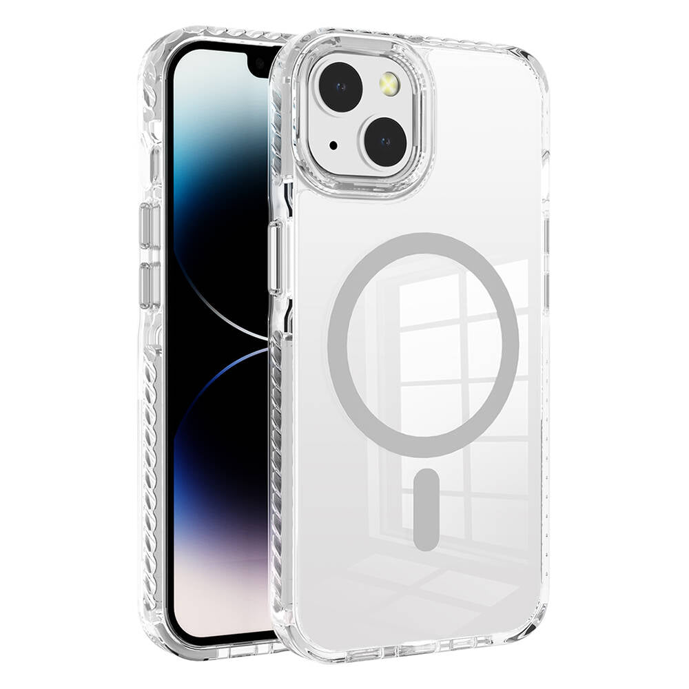 Apple iPhone 14 Kılıf M-safe Şarj Özellikli Airbagli Takılabilir Askı Aparatlı Zore Nana Kapak Gri