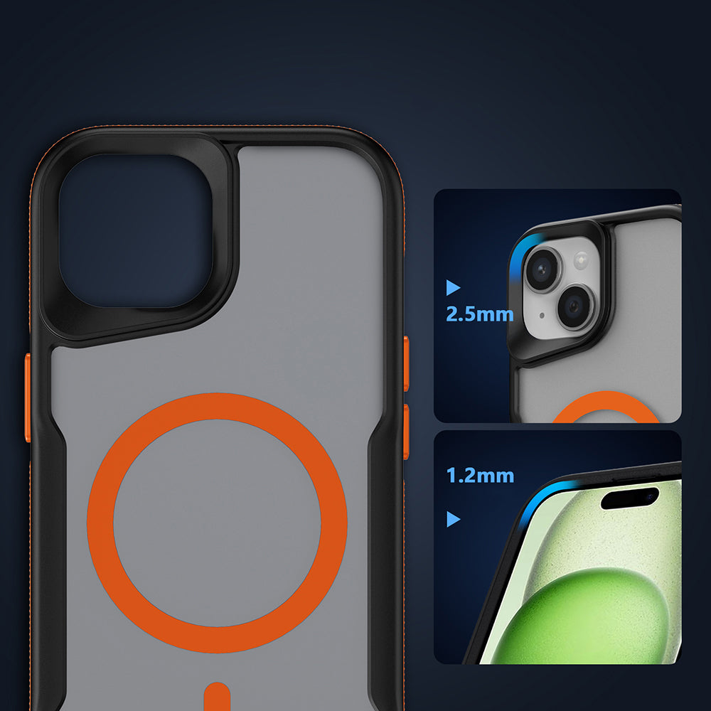 Apple iPhone 14 Kılıf M-safe Şarj Özellikli Renkli Kenar Airbag Şeritli Zore Lamer Kapak Turuncu