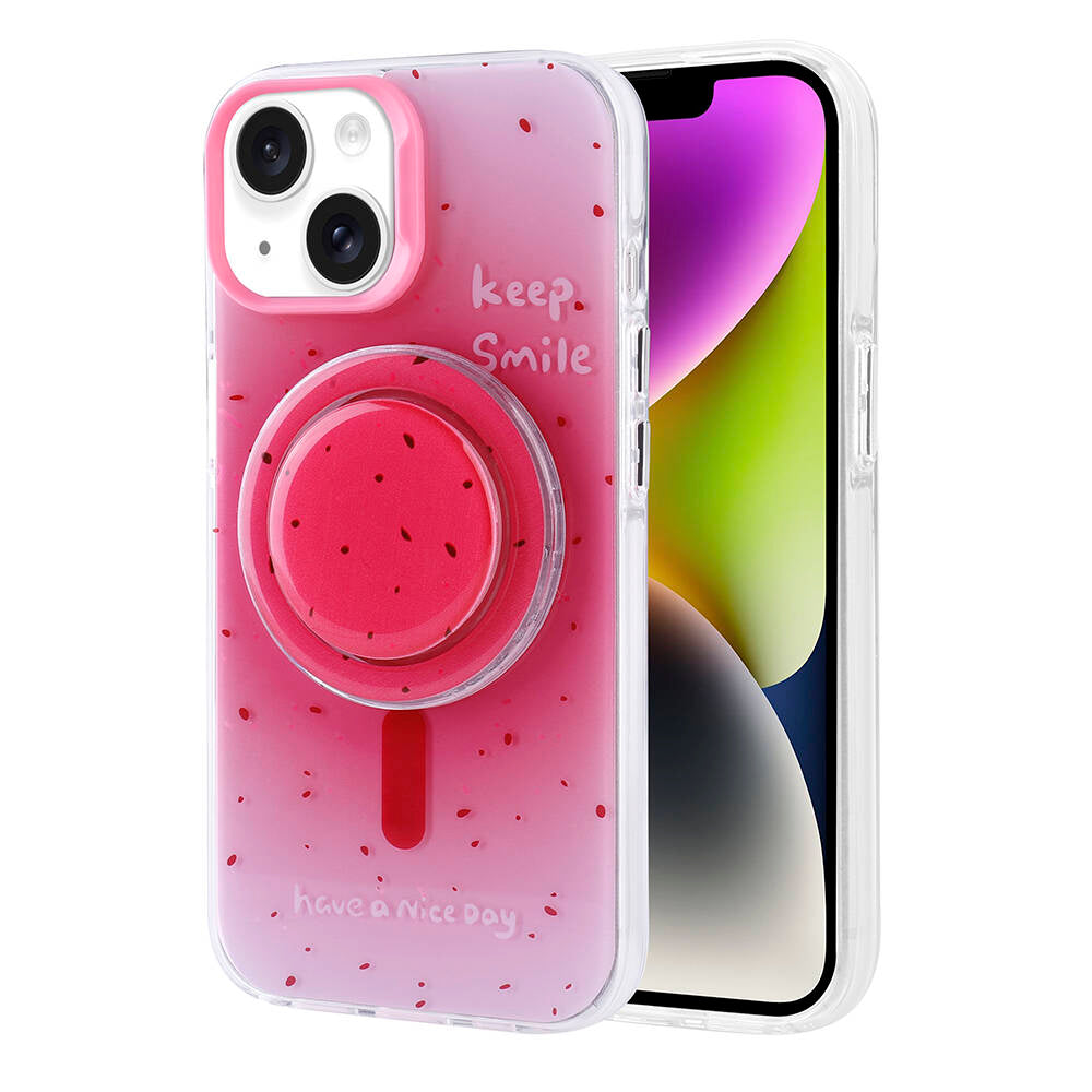 Apple iPhone 14 Kılıf M-safe Şarj Özellikli Tak-Çıkar Pop Soketli Zore Tiktok Kapak Pembe Koyu