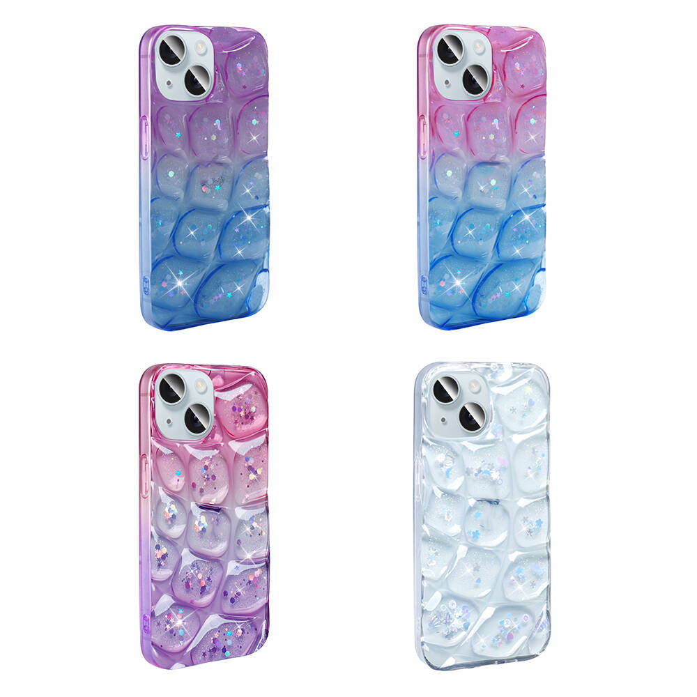 Apple iPhone 14 Kılıf Simli 3D Desenli Zore Hacar Kapak Pembe-Mor
