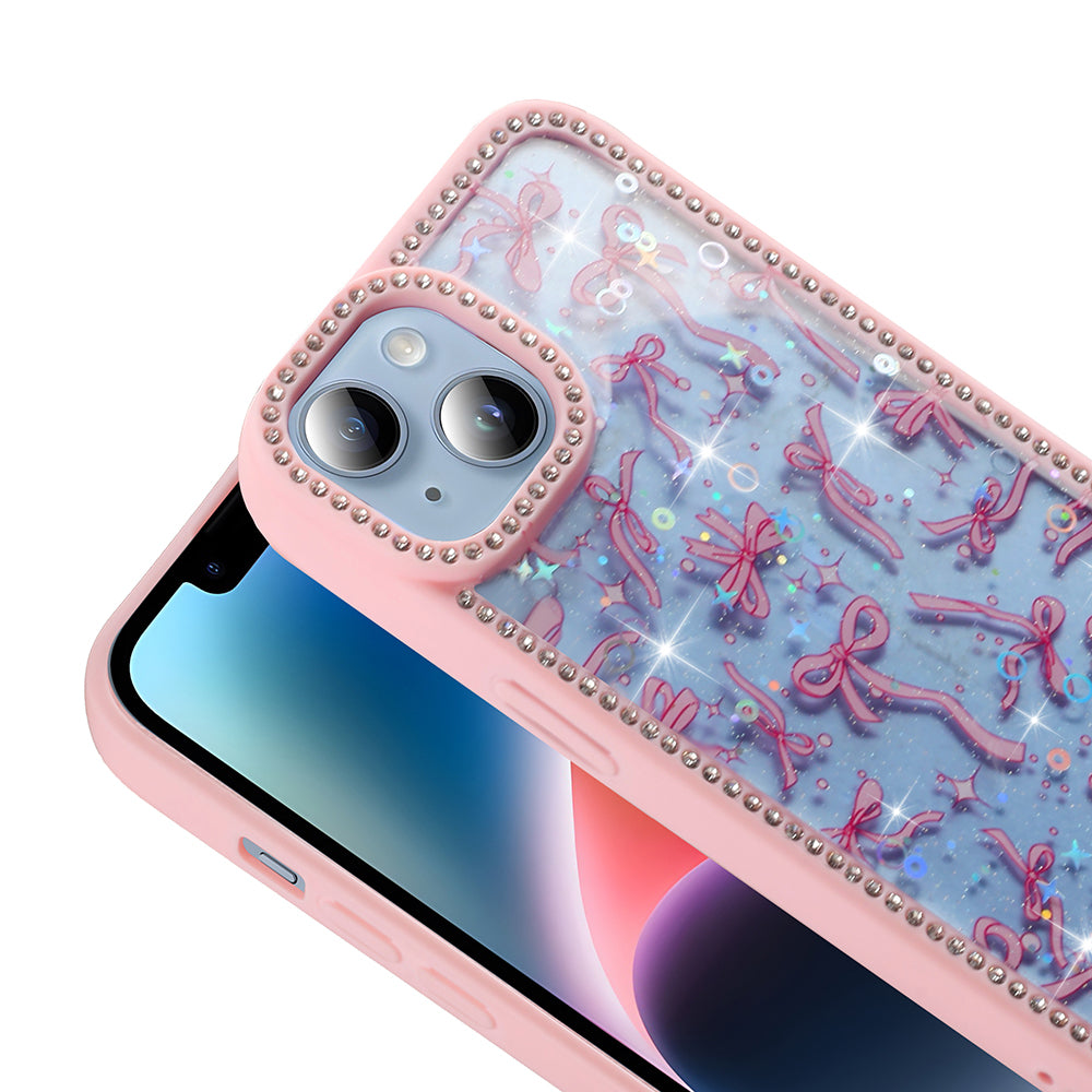 Apple iPhone 14 Kılıf Taşlı ve Simli Tasarım Zore Azra Kapak Pembe