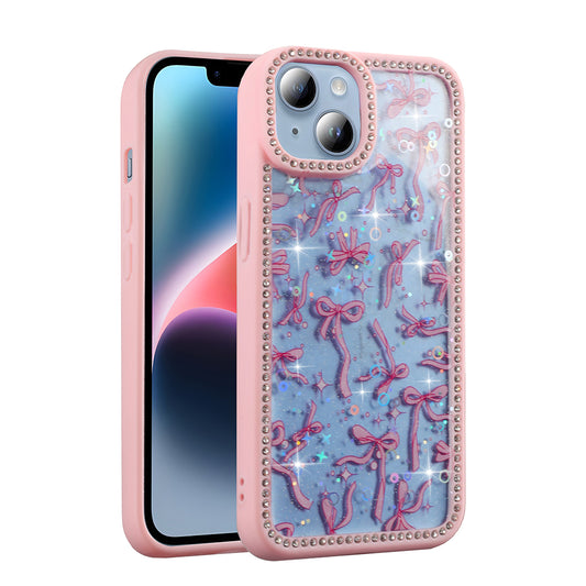 Apple iPhone 14 Kılıf Taşlı ve Simli Tasarım Zore Azra Kapak Pembe