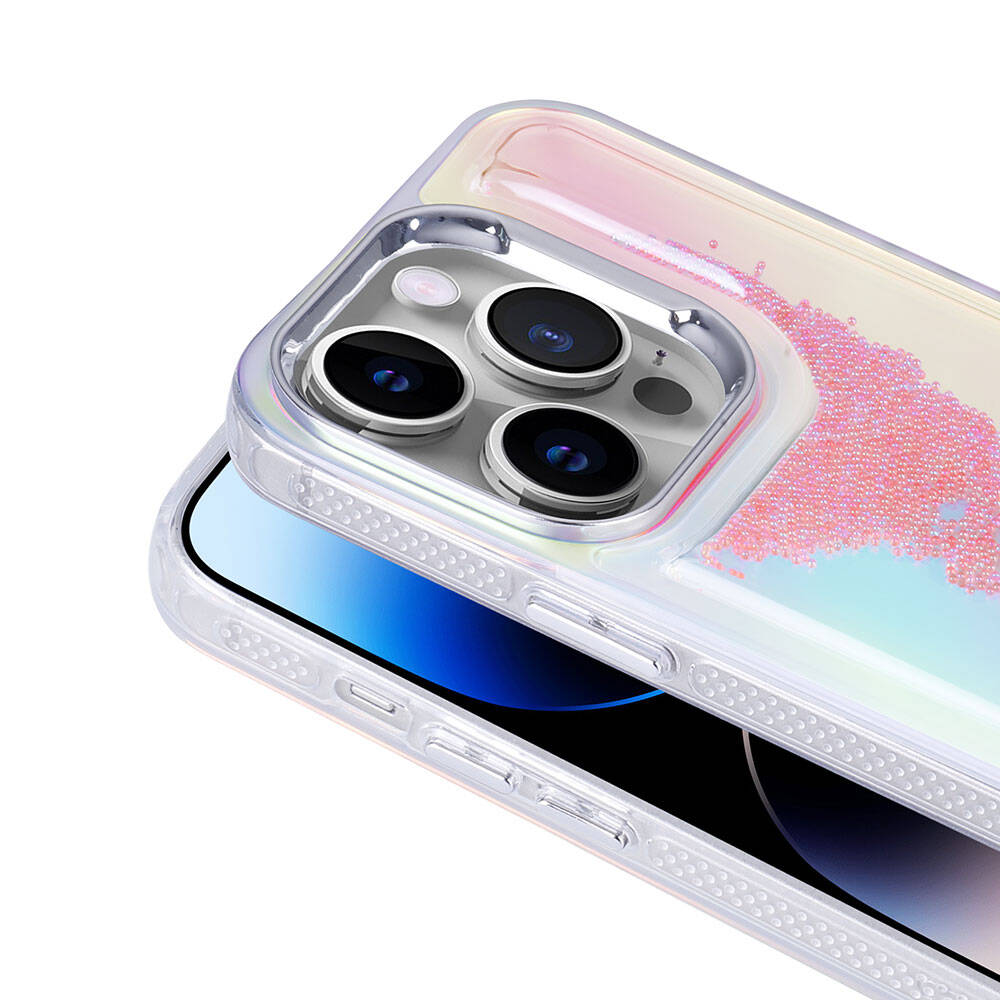Apple iPhone 14 Pro Kılıf Airbagli Renkli Arka Yüzey Boncuk Tasarımlı Zore Kumul Kapak Mor