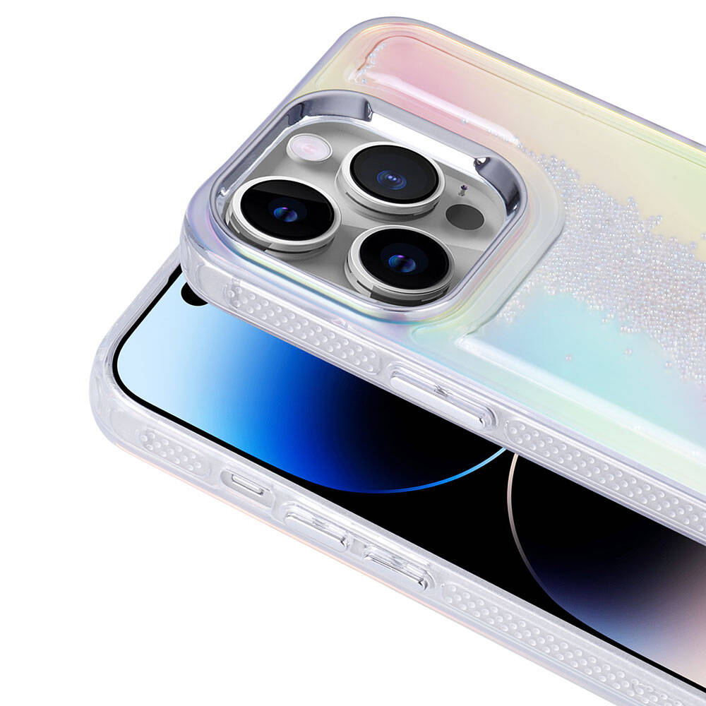 Apple iPhone 14 Pro Kılıf Airbagli Renkli Arka Yüzey Boncuk Tasarımlı Zore Kumul Kapak Mor