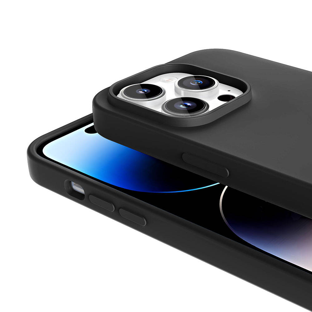 Apple iPhone 14 Pro Kılıf M-safe Şarj Özellikli Sıvı Teknolojili Silinebilir Sert Zore Kivi Kapak Siyah