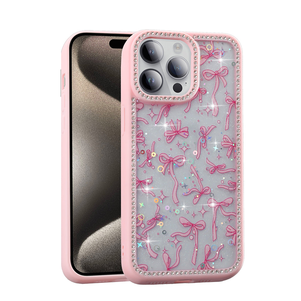 Apple iPhone 14 Pro Kılıf Taşlı ve Simli Tasarım Zore Azra Kapak Pembe