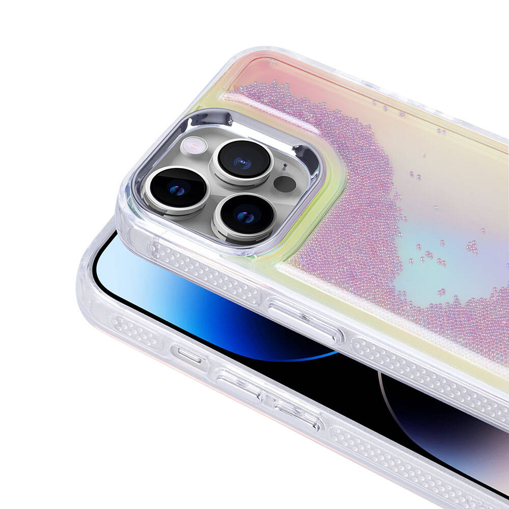 Apple iPhone 14 Pro Max Kılıf Airbagli Renkli Arka Yüzey Boncuk Tasarımlı Zore Kumul Kapak Pembe
