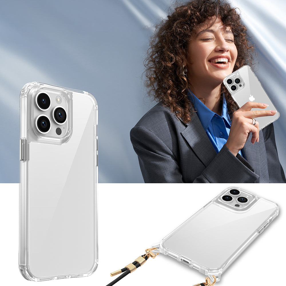 Apple iPhone 14 Pro Max Kılıf Airbagli Takılabilir Askı Aparatlı Zore Snap Silikon Kapak Şeffaf