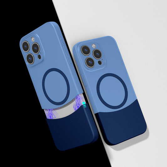 Apple iPhone 14 Pro Max Kılıf M-Safe Şarj Özellikli Mıknatıslı Zore Duble Kapak Lacivert